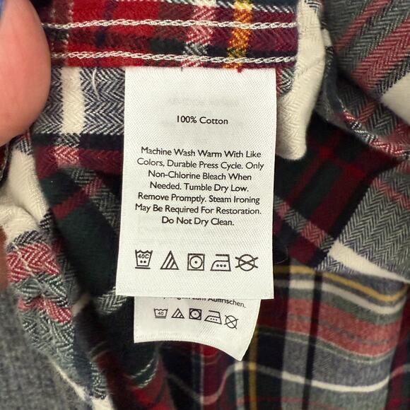 Eddie Bauer Flannel Button Up Shirt Mens XL White Red Tartan Plaid Classic Fit - Picture 10 of 10